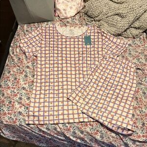 Cozy women’s Pajamas Set - Purple and Orange Checkered